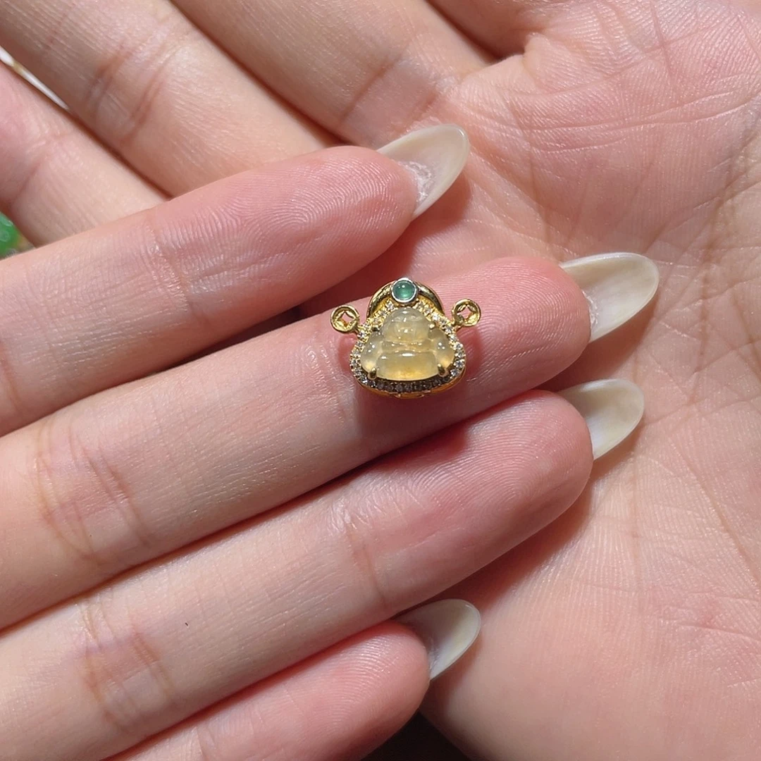 简***单翡翠18K金镶嵌吊坠(不含链)