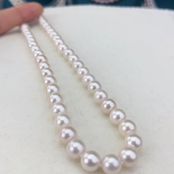 淡水珍珠颈饰银S925镶嵌卡8极光粉高品