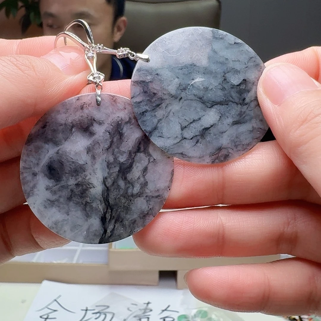 翡翠银S925镶嵌耳饰天然