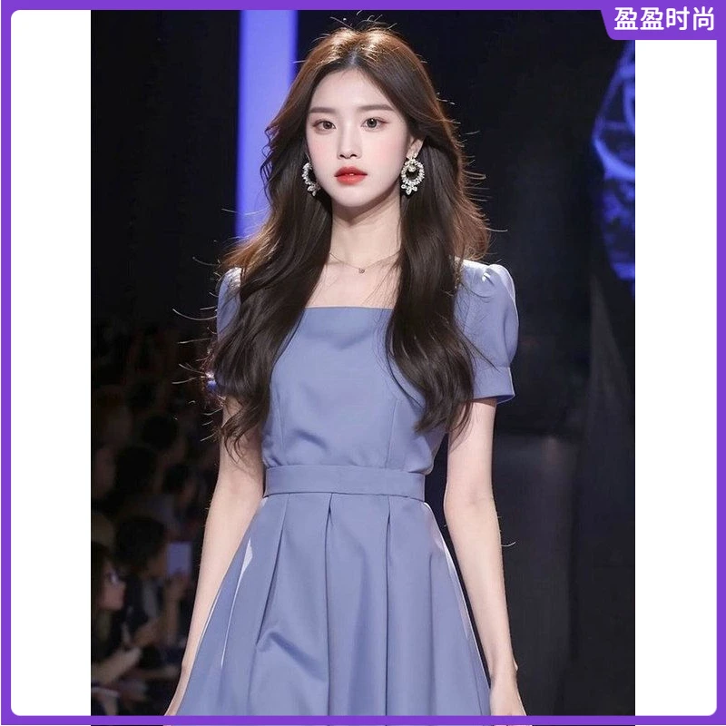 l法式超好看蓝色西装连衣裙精致气质收腰裙2024新款女夏季裙子I