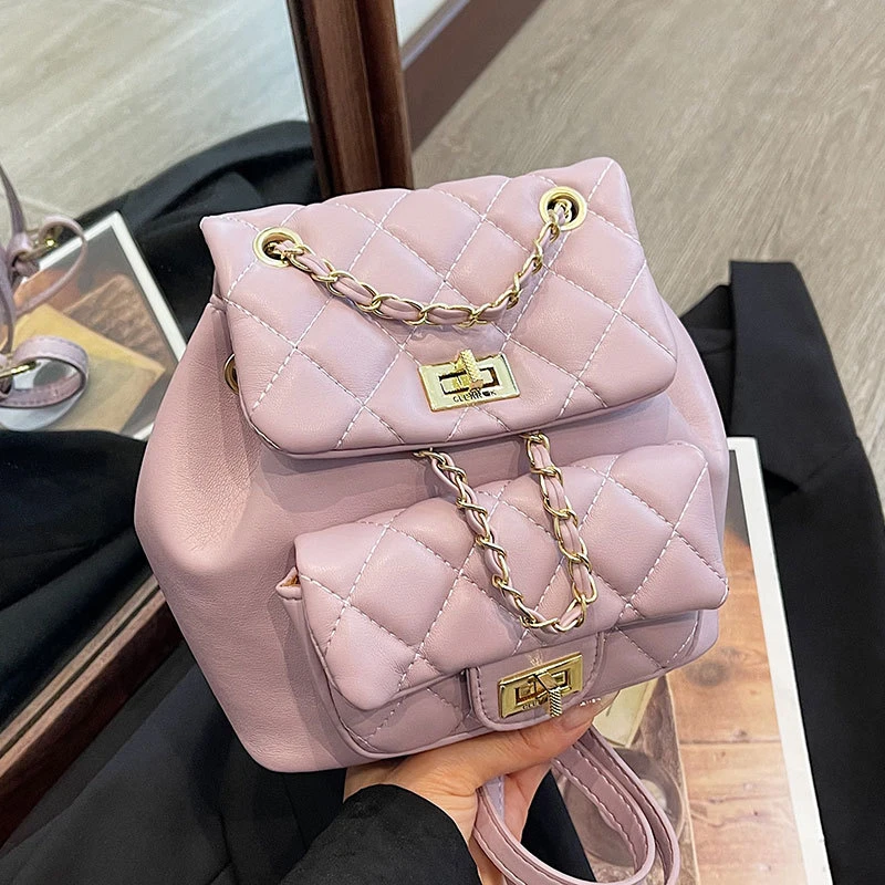 春夏新款时尚小香风菱格链条多背法单肩包女士休闲通勤气质双肩包