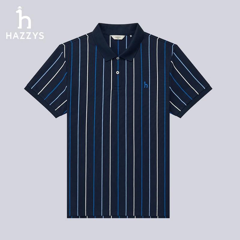 Hazzys/哈吉斯夏季男士舒适休闲条纹翻领撞色商务polo衫短袖T恤