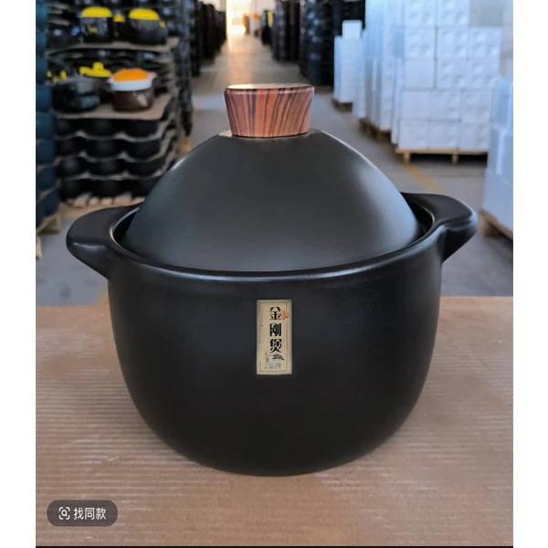 工厂直发7500ml黑金刚砂锅木纹顶煲汤炖菜干烧不裂砂锅