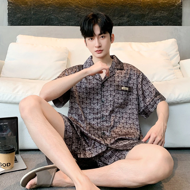 睡衣男夏季冰丝短袖高级感男款爆款2025新款高档可外穿家居服套装