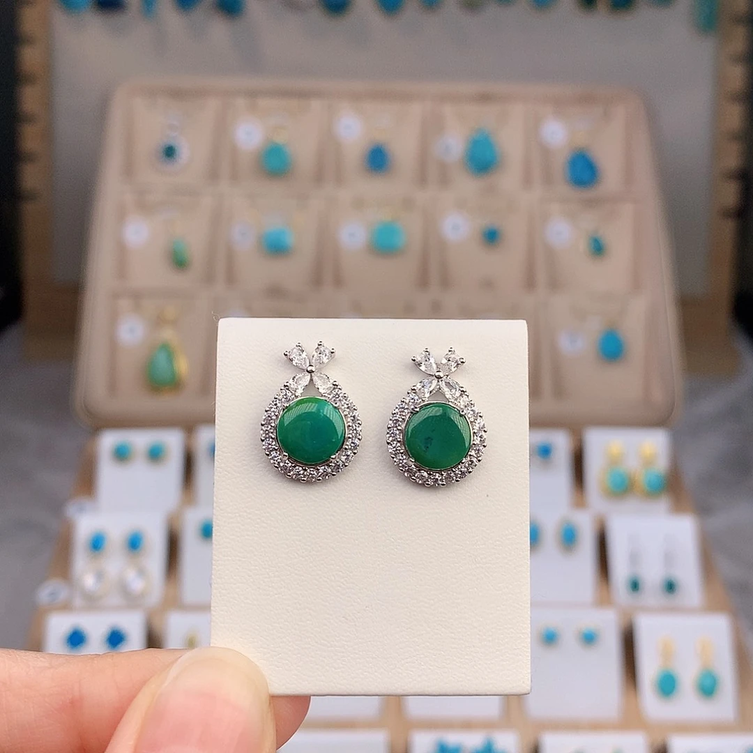 银S925镶嵌绿松石耳饰