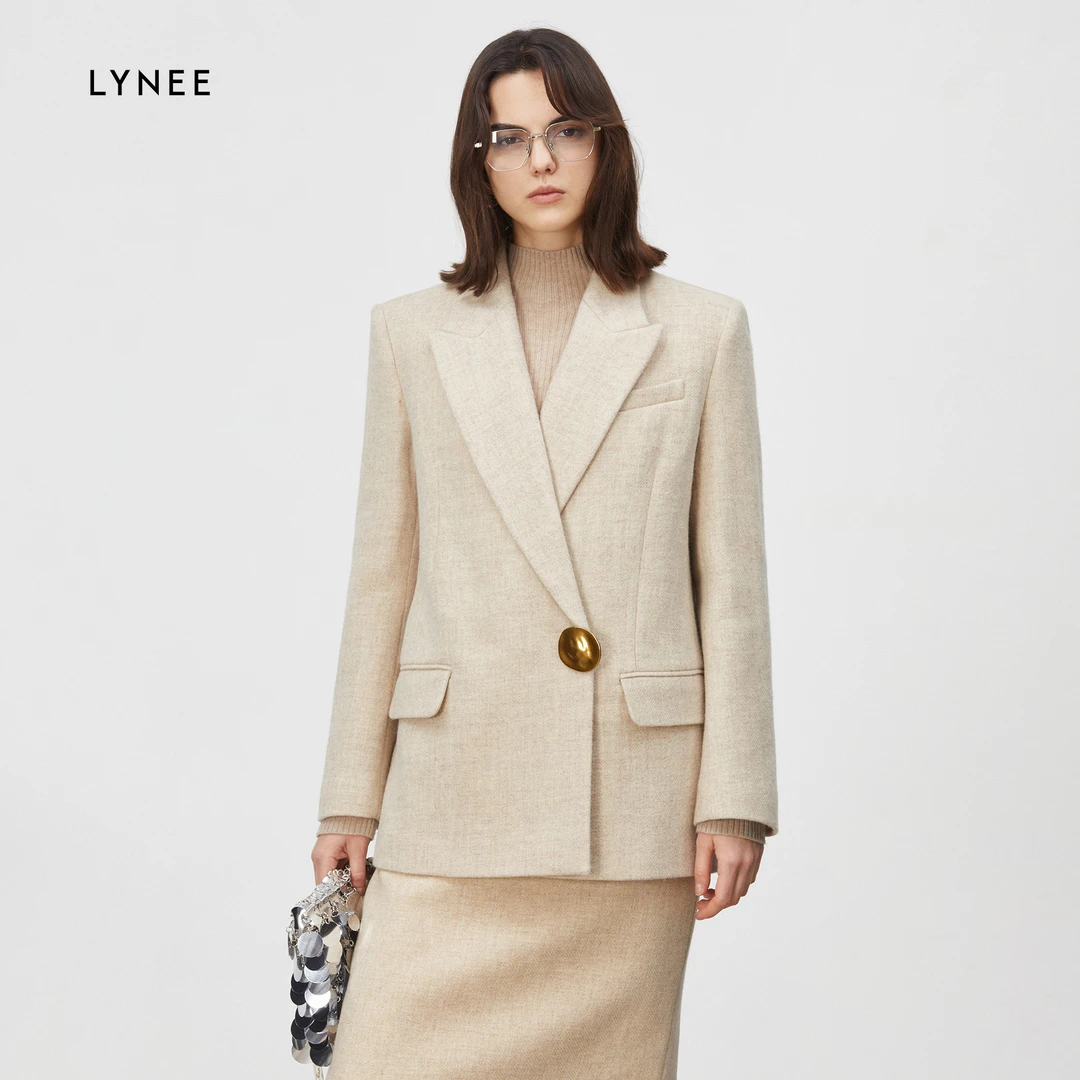 LYNEE 粗花呢戗驳领通勤西装外套 LGD2DAW222