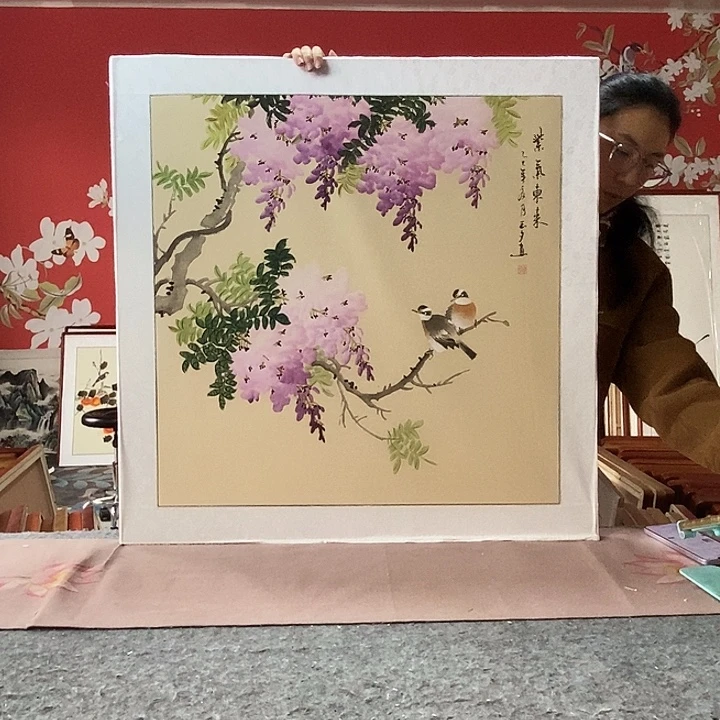 国画手写手绘带框包邮国画作品82✖️82