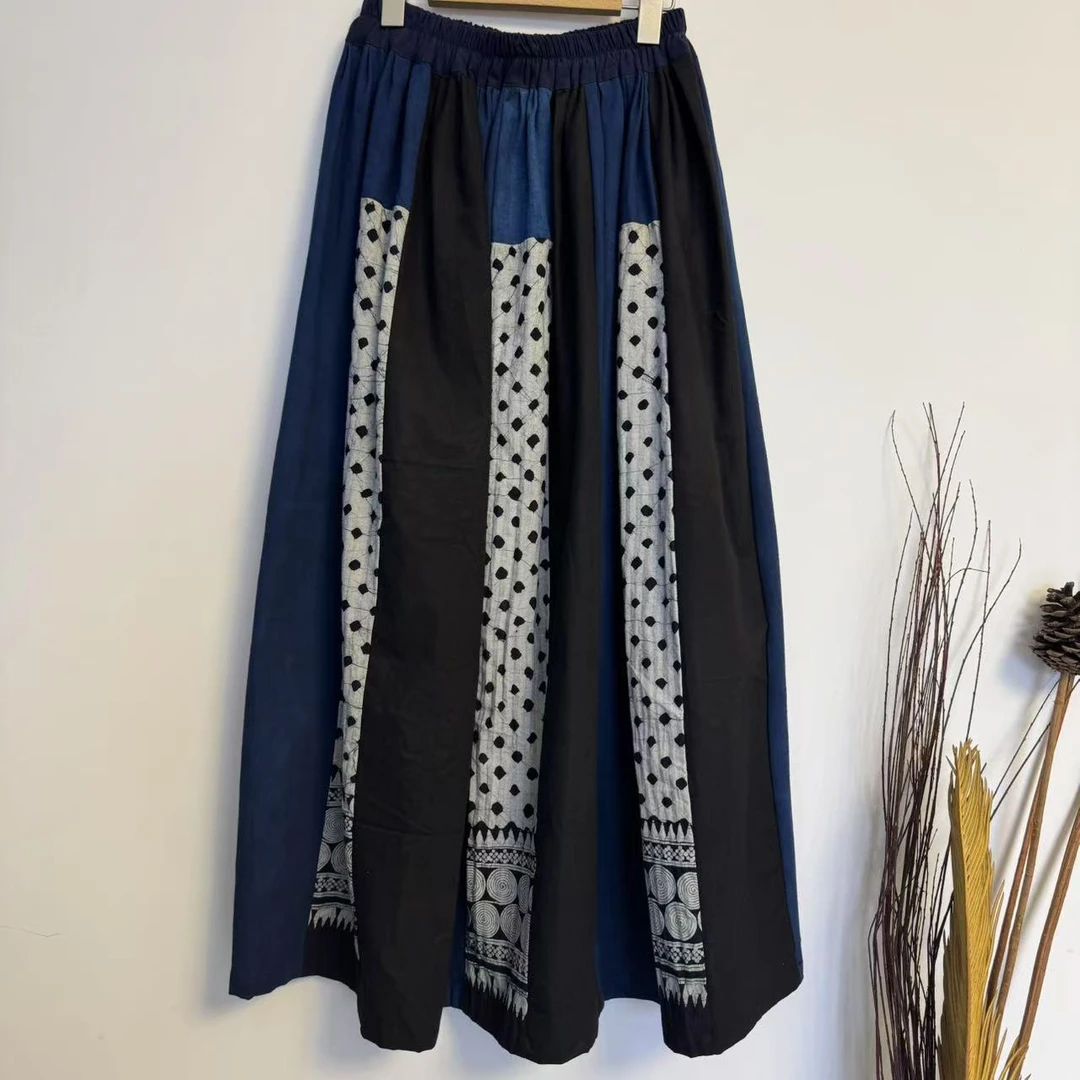 妤然民族风蜡染手绘半身裙新品土布半身裙百搭松紧腰宽松显瘦腰裙