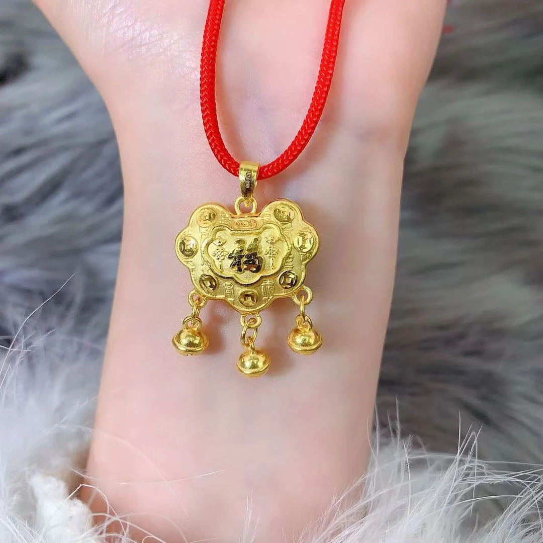 【伟新源】足金999 硬金工艺 铜钱福铃铛锁3.08克（不含链）