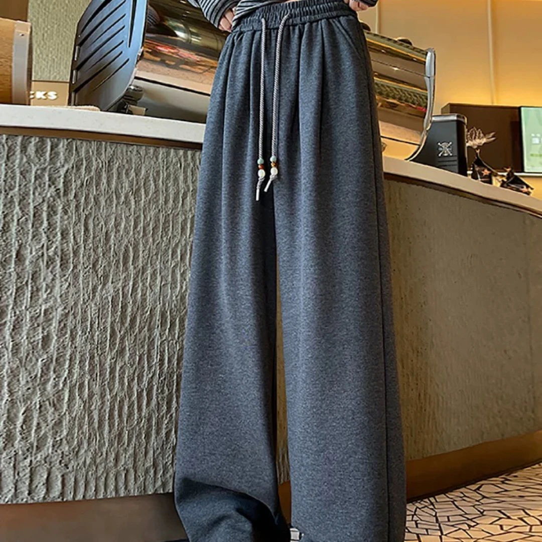 5036韩版糯米裤女显瘦秋季新款高腰加厚垂感宽松阔腿慵懒风休闲裤