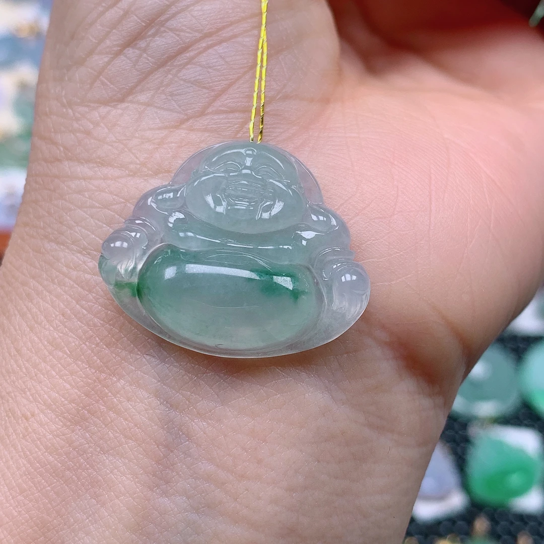 缅甸天然A货翡翠，冰飘花佛公 编号267/309尺寸21.8-26.6-5.4