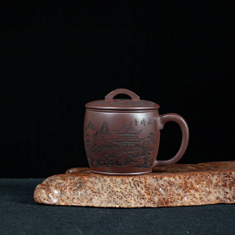 高档汉瓦紫砂盖杯纯手工大容量450cc家用送人礼品