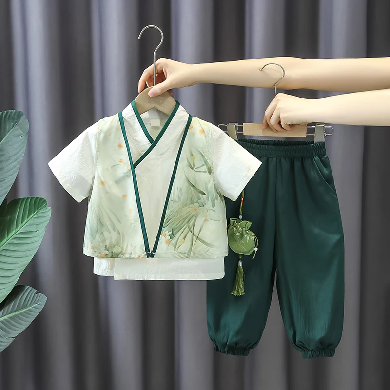 男童汉服夏季薄款演出服儿童中国风古装宝宝夏款周岁礼服唐装套装