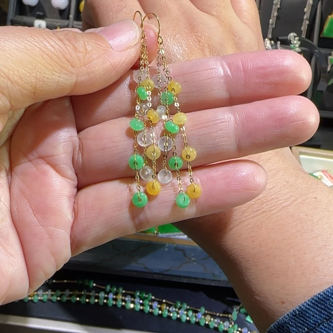 翡翠18K金镶嵌颈饰耳钩