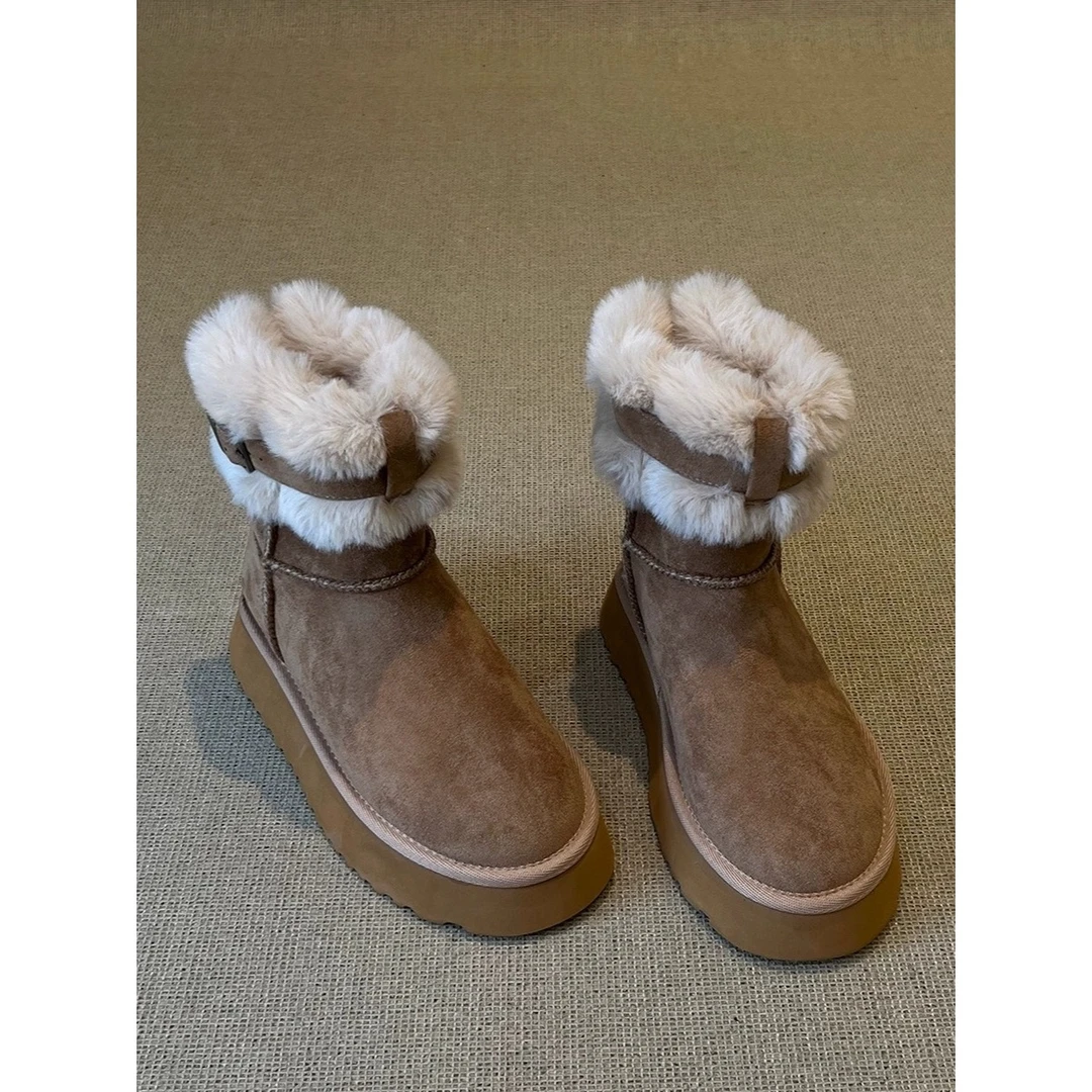 加绒保暖毛绒绒短靴东北棉鞋2025冬季新款厚底防滑增高雪地靴女