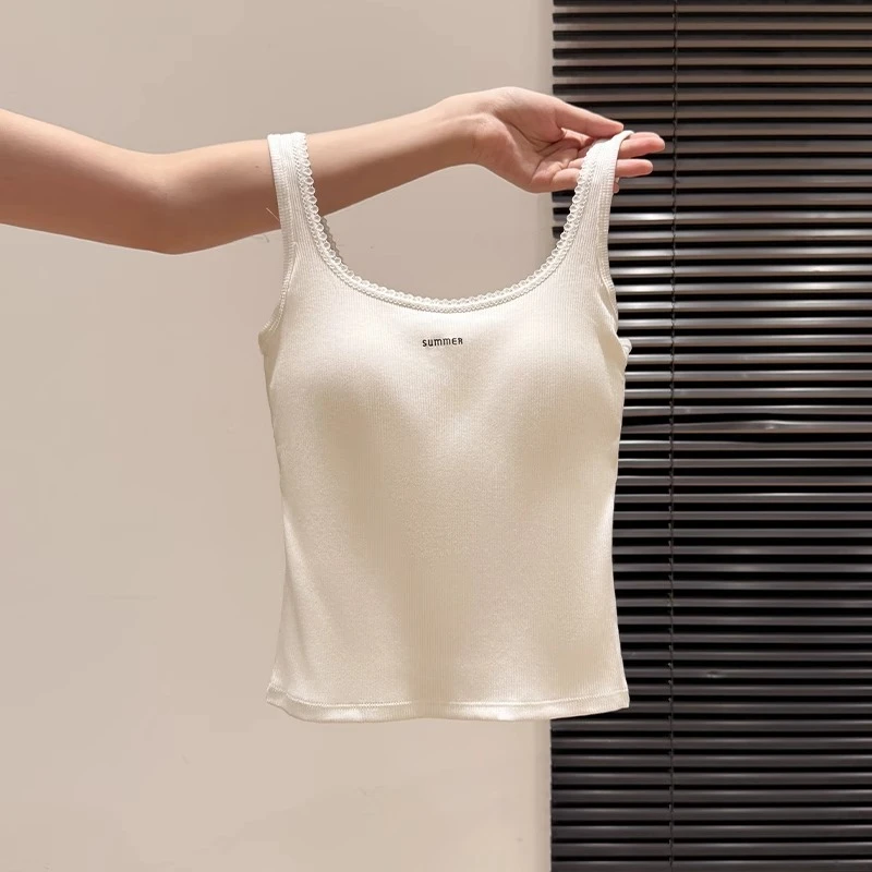 白色韩系防滑肩带设计感胸垫吊带背心女夏季新款美背一体式小上衣