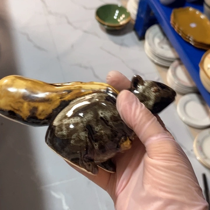 瓷片陶瓷品窑变花釉老鼠背钱袋子