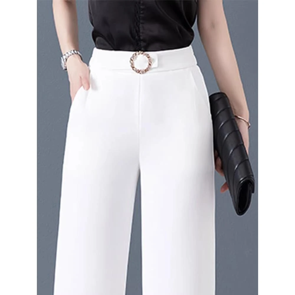 白色阔腿裤女2025新款牛奶丝西装裤高腰垂感冰丝直筒夏天薄款裤子