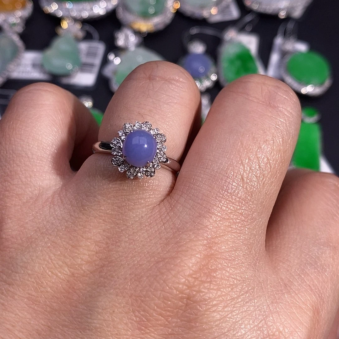 翡翠戒指18K金镶嵌单面