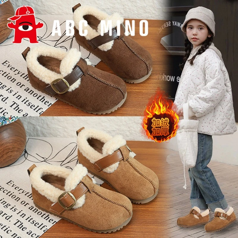 ABC MINO儿童勃肯鞋2025冬季新款男童韩版女童一脚蹬加绒保暖棉鞋