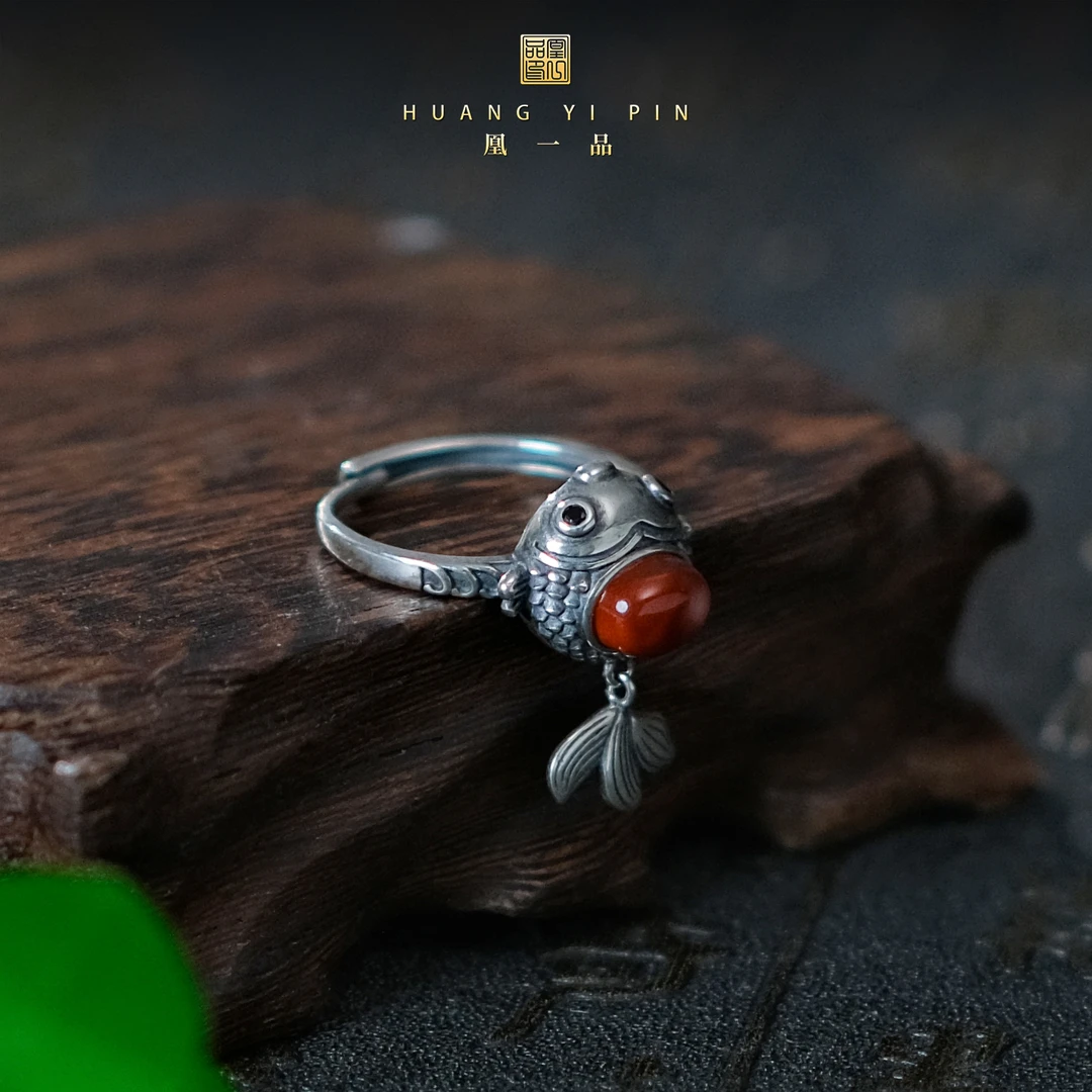 【凰一品】 古法银胖头鱼戒指S925