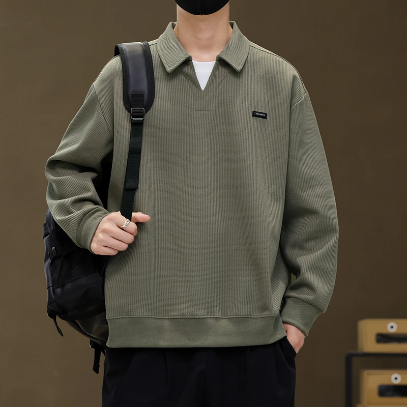 高级感假两件时尚卫衣男士春秋季新款潮牌简约翻领男士长袖T恤