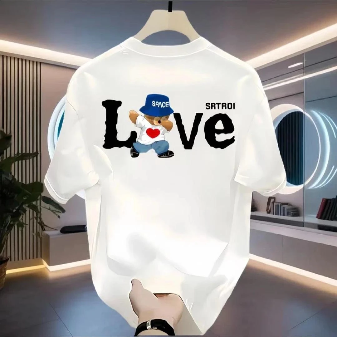 重磅大码80-300斤100%纯棉宽松舒适夏季男士趣味字母设计上衣短袖