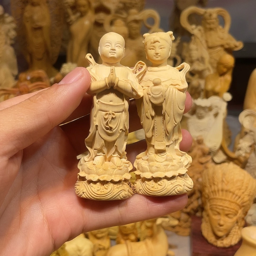 黄杨木小瑕疵金童玉女