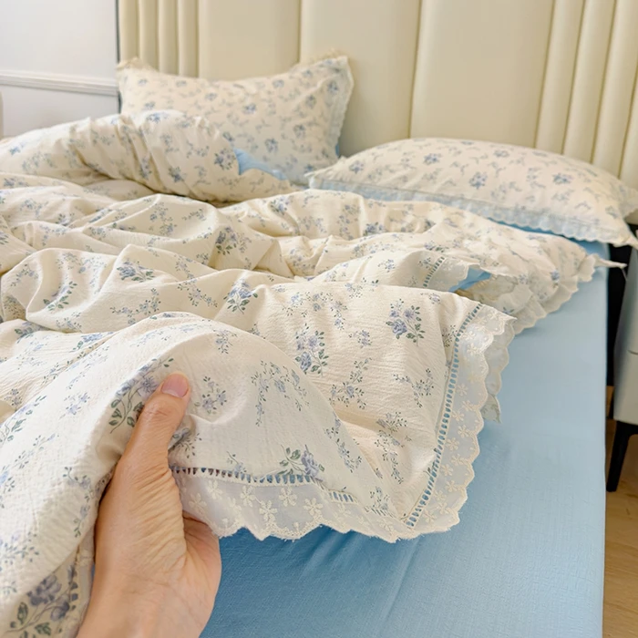 Heart Island【兰亭序】韩系云感皱皱纱蕾丝花边碎花四件套床单被套