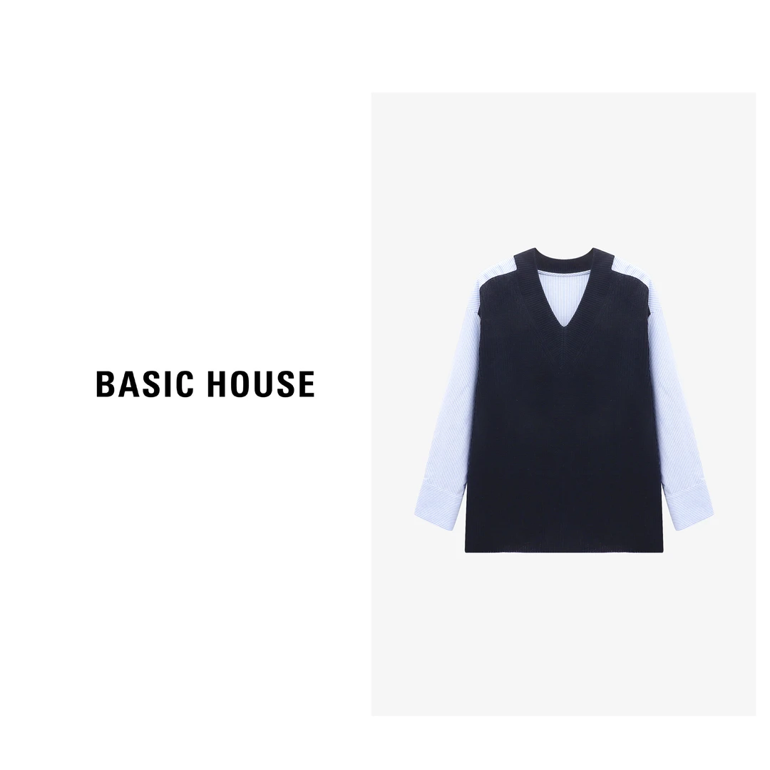 Basic House/百家好百搭老钱风松弛感女装撞色衬衫-B0625B5BUD2