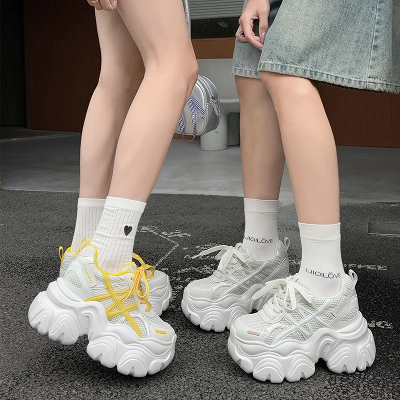 增高9-11cm透气网面老爹鞋女2025新款休闲鞋百搭厚底内增高女鞋