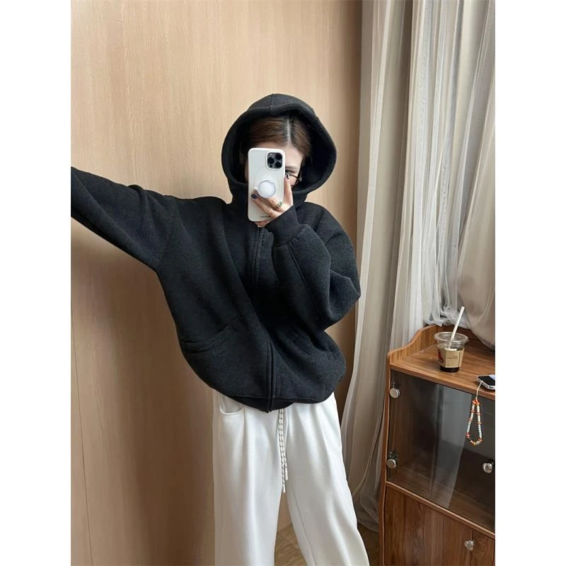 DINGPAI「休闲百搭」2024加绒加厚冬季新款纯色连帽外套E-241213