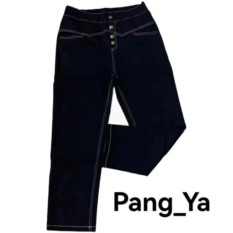 胖丫专属—9538明线设计感高腰排扣韩版显瘦时尚女束腰九分休闲裤