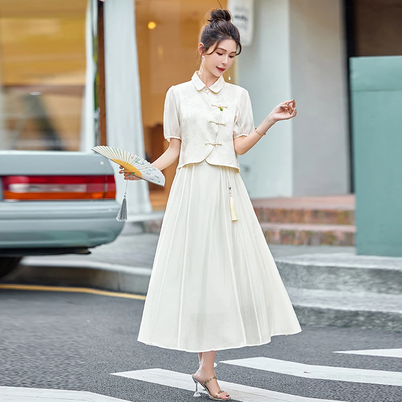 2025年夏季提花气质茶服唐装汉元素上衣民族风夏季时尚套装女古风