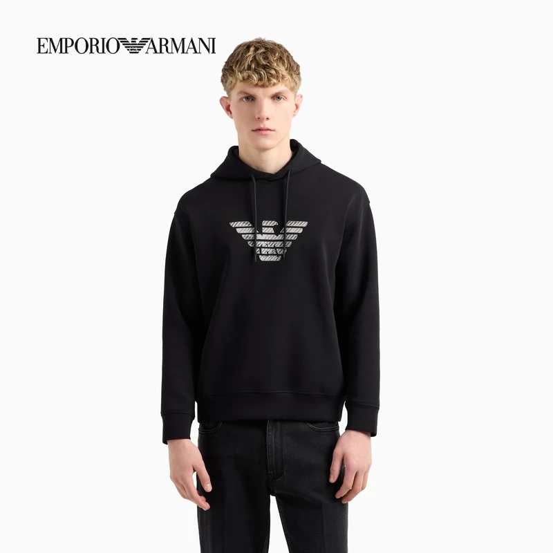 TC-EMPORIO ARMANI/男女情侣款棉质宽松连帽套头印花卫衣官方