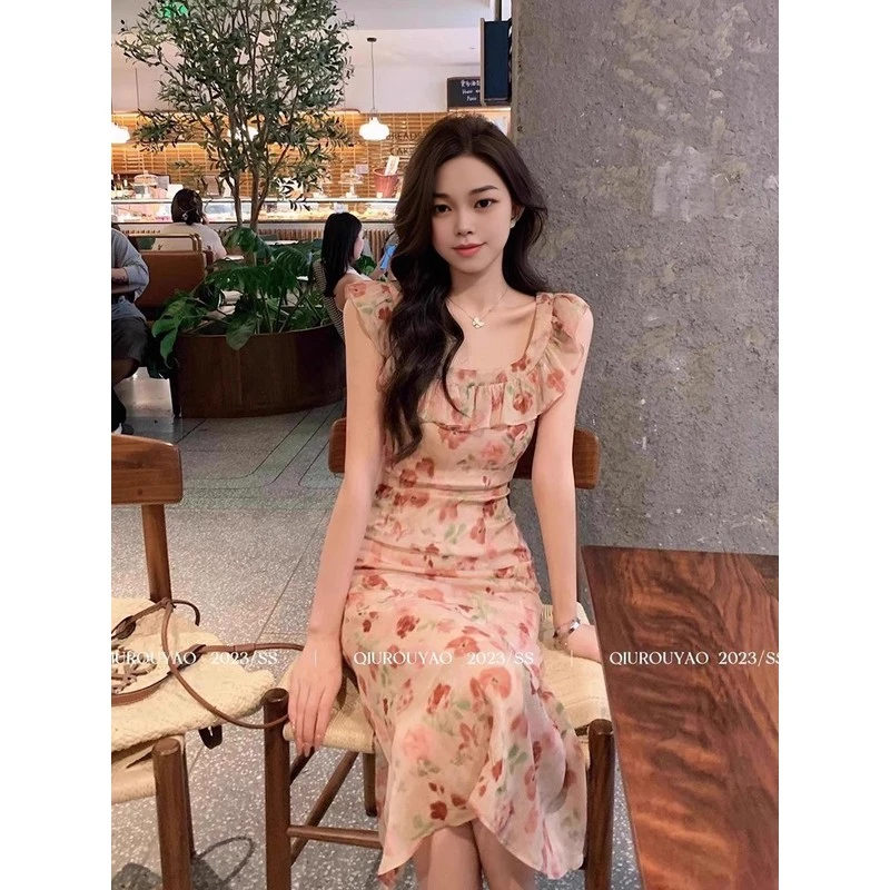 法式甜美碎花连衣裙女2025夏季新款小个子收腰显瘦无袖气质长裙子