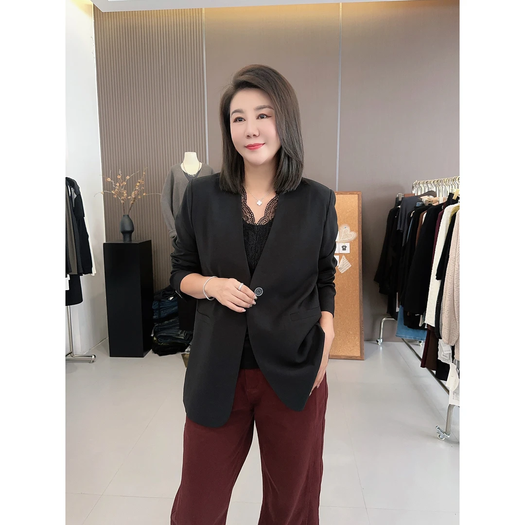 【微胖女装】V领无领西装网红西服外套高端小西装女士一粒扣20102