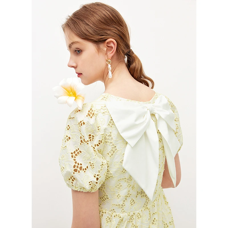 missCOCOON别致宽松娃娃裙夏新款女复古泡泡袖绣花连衣裙