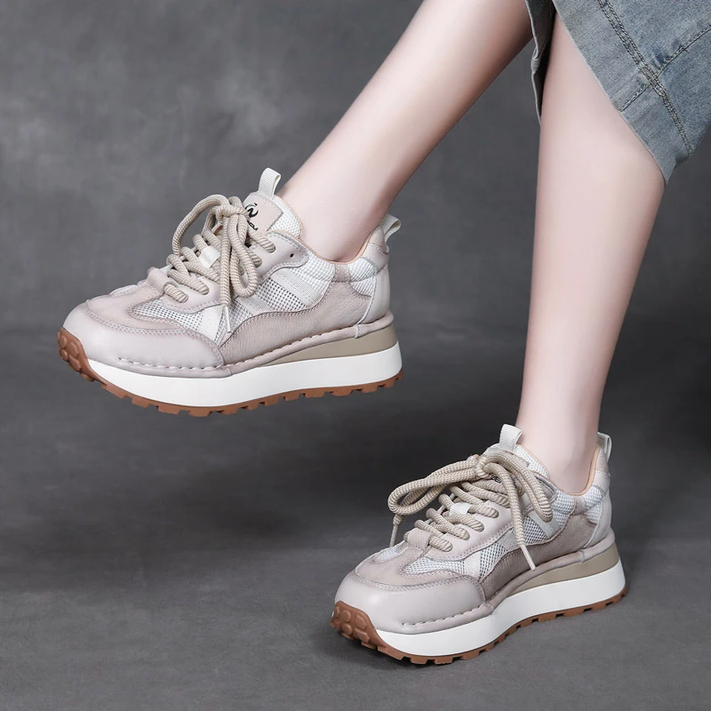 2025休闲运动风系带防滑厚底透气网面单鞋坡跟潮