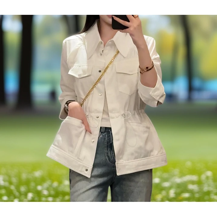 休闲轻熟风气质翻领收腰外套女2025春季新款轻奢高级时尚百搭上衣