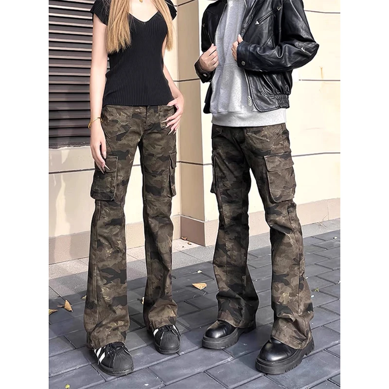 微喇迷彩牛仔裤男款秋季美式高街工装裤子cleanfit修身显瘦直筒裤