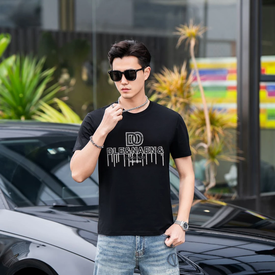 【汇佳服饰】ZA0047-夏季轻奢男士欧版修身休闲时尚潮牌百搭短袖T恤