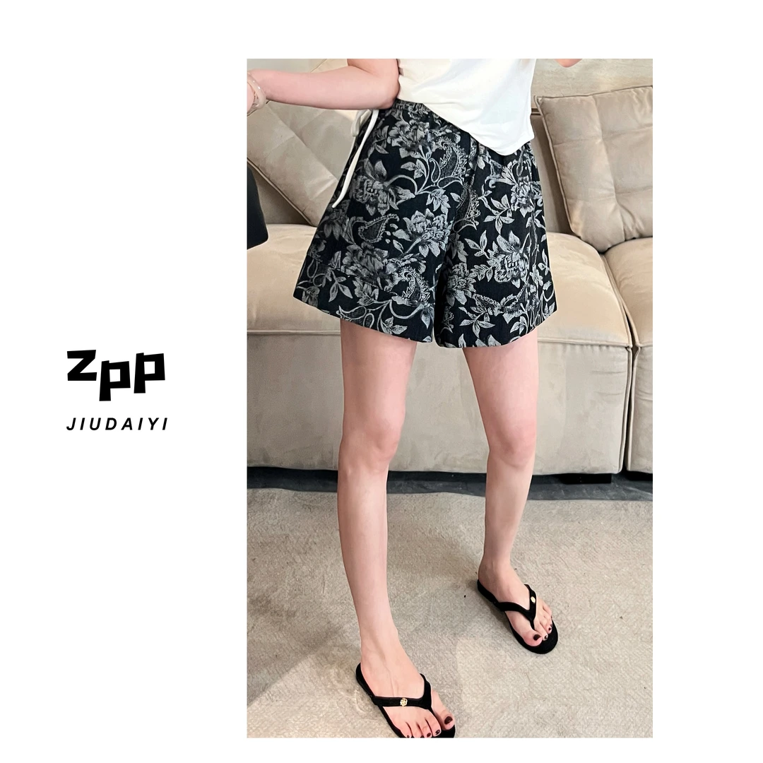 玖黛衣【鸢尾花】新款夏季复古印花气质裤子KZP41078