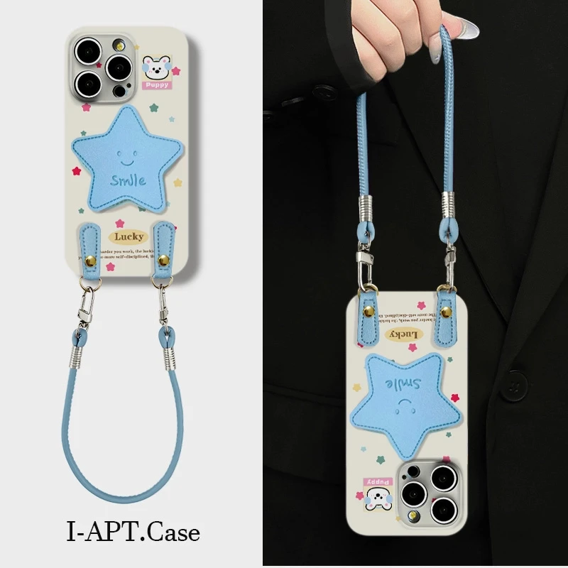 米黄底大蓝星星菲林软壳适用iPhone苹果16手机壳华为oppo小米vivo