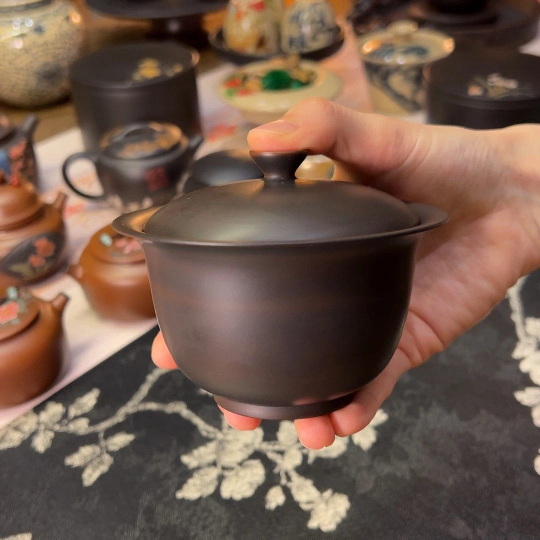 建水紫陶纯手工两才盖碗180cc