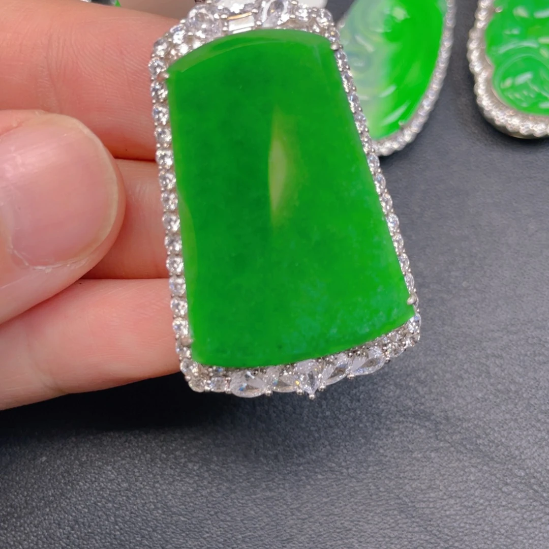 翡翠银S925镶嵌吊坠(不含链)