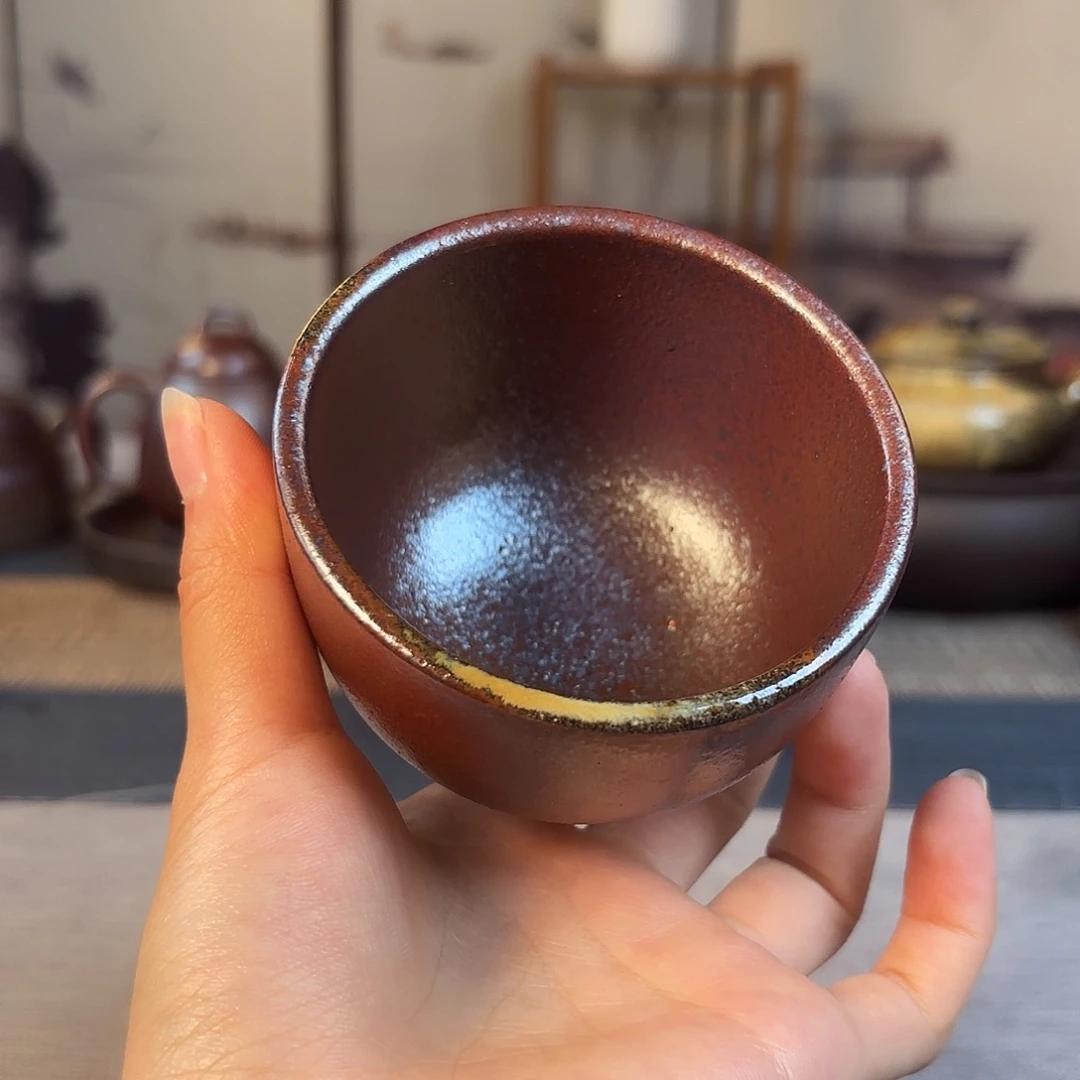 壶微瑕柴烧紫砂紫泥杯