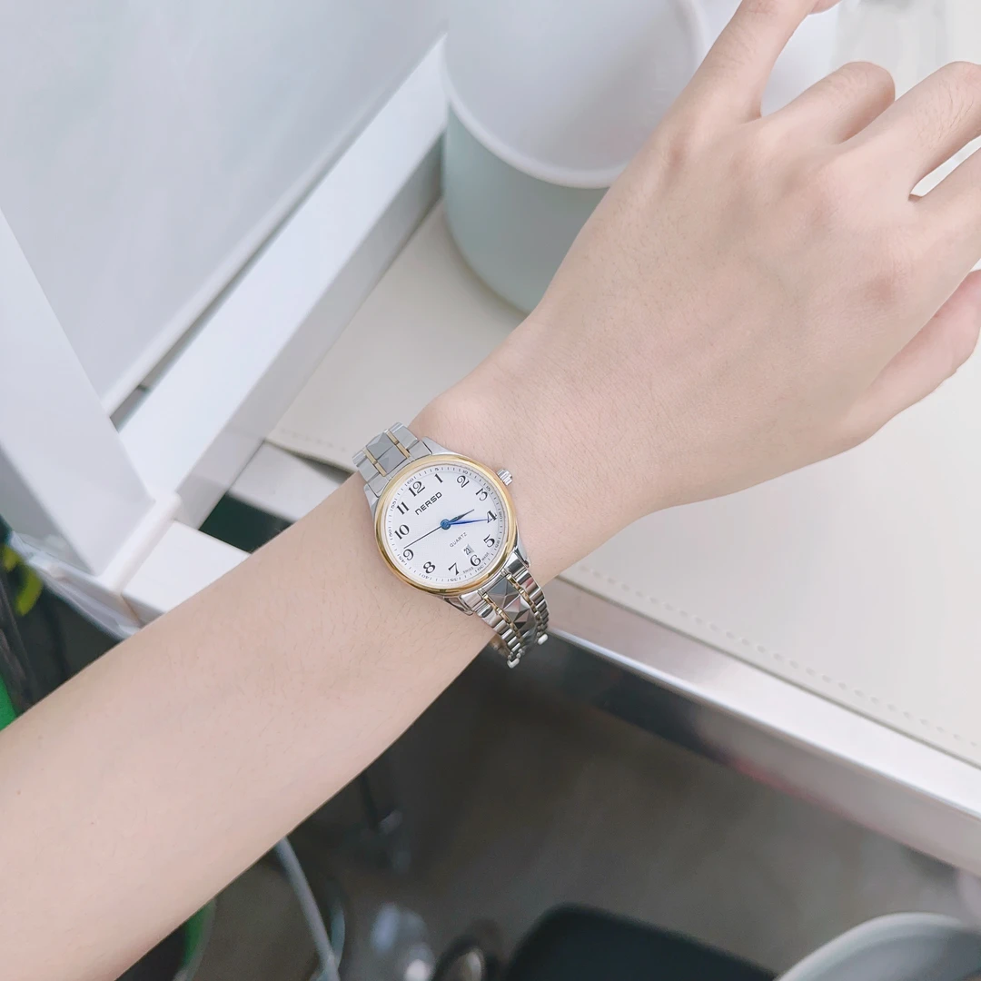 耐尔斯顿进口石英女表钨钢大数字防水石英钢带手表蓝针款时尚美丽