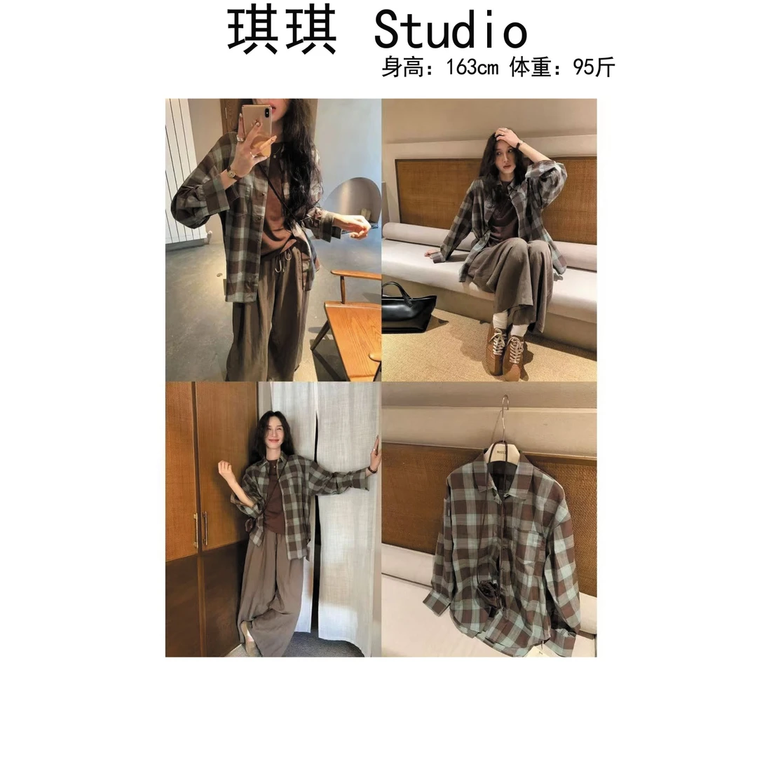 《琪琪家》夏季新款重工设计感吊带格子衬衫带包包减龄三件套5371-Y