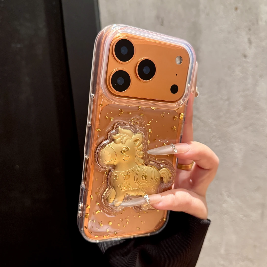 滴胶金箔马上有钱适用苹果1716promax手机壳iPhone15新款14软1312